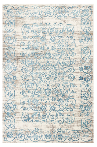 10'X13' Ivory Blue Machine Woven Distressed Floral Indoor Area Rug
