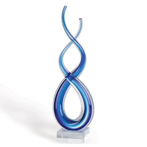 11" Clear and Blue Modern Abstract Art Glass Tabletop Sculpture