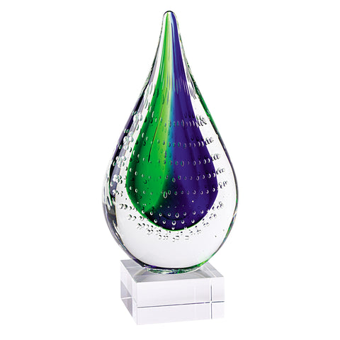 11" Clear Blue and Green Crystal Statue Tabletop Sculpture