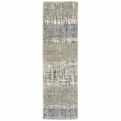 2'X8' Grey And Ivory Abstract Lines  Runner Rug