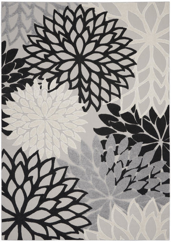 8' X 11' Black And White Floral Indoor Outdoor Area Rug