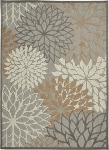 7' X 10' Gray And Ivory Floral Indoor Outdoor Area Rug