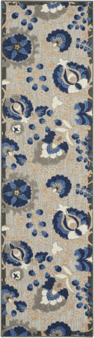 2' X 8' Blue And Gray Floral Indoor Outdoor Area Rug