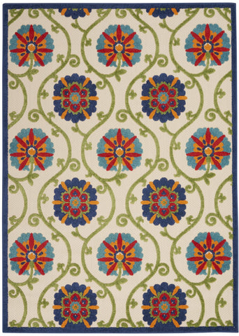 8' X 11' Ivory And Blue Floral Indoor Outdoor Area Rug