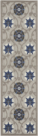 2' X 10' Blue And Gray Floral Indoor Outdoor Area Rug