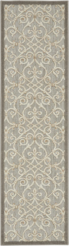 2' X 6' Gray And Ivory Floral Indoor Outdoor Area Rug
