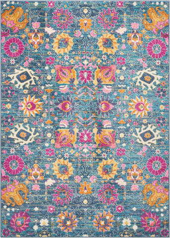 4' X 6' Blue And Orange Floral Power Loom Area Rug