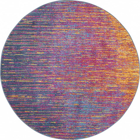 8' Blue And Pink Round Abstract Power Loom Area Rug
