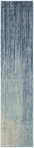 10' Ivory And Blue Abstract Power Loom Runner Rug