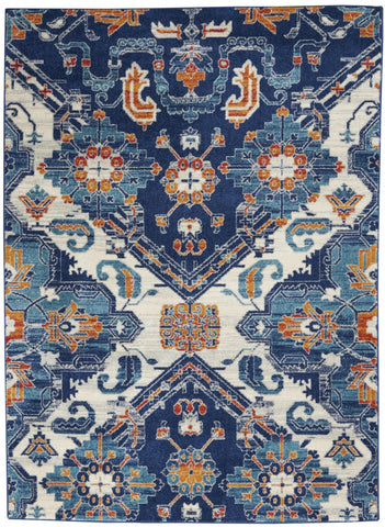 5' X 7' Blue And Ivory Floral Power Loom Area Rug