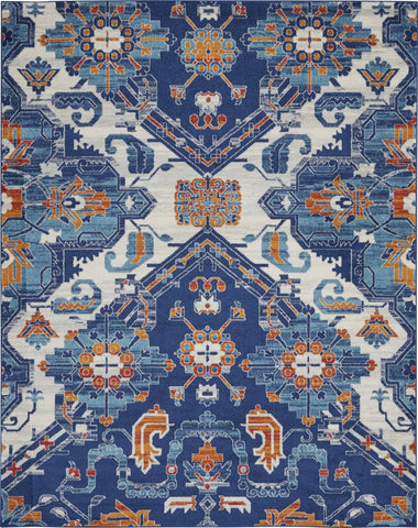 8' X 10' Blue And Ivory Floral Power Loom Area Rug
