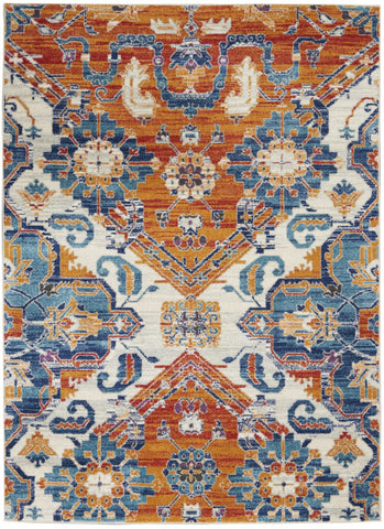 4' X 6' Orange And Ivory Floral Power Loom Area Rug