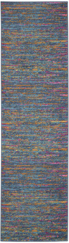 8' Blue And Orange Abstract Power Loom Runner Rug