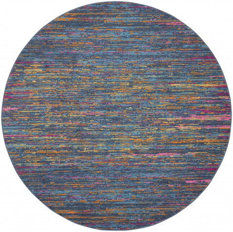 8' Blue And Orange Round Abstract Power Loom Area Rug