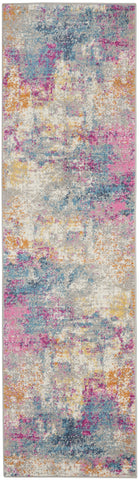 10' Blue And Pink Abstract Power Loom Runner Rug