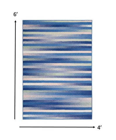 4' X 6' Blue And White Striped Dhurrie Area Rug
