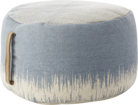 20" Blue and White Round Abstract Pouf Ottoman
