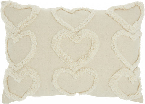 Whimsical Heart Detail Off White Lumbar Pillow