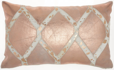 Rose Gold And White Cowhide Lumbar Throw Pillow