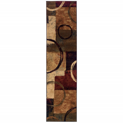 2��� X 8��� Brown And Black Abstract Geometric Runner Rug