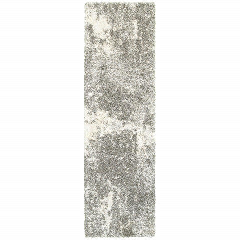 2��� X 8��� Gray And Ivory Distressed Abstract Runner Rug