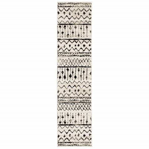 2��� X 8��� Ivory And Black Eclectic Patterns Indoor Runner Rug