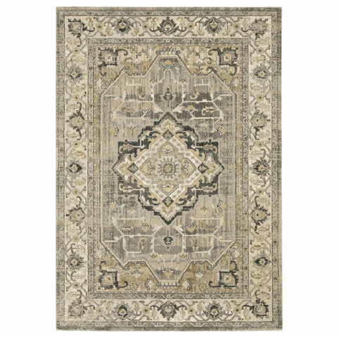 2��� X 8��� Beige And Gray Traditional Medallion Indoor Runner Rug