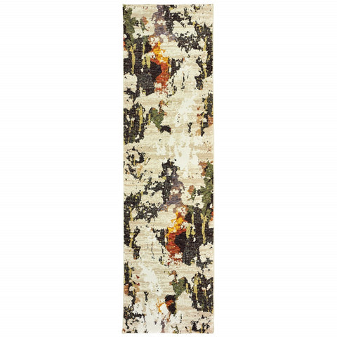 2��� X 8��� Abstract Weathered Beige And Gray Indoor Runner Rug