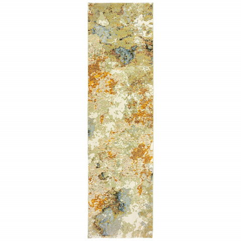 2��� X 8��� Modern Abstract Gold And Beige Indoor Runner Rug