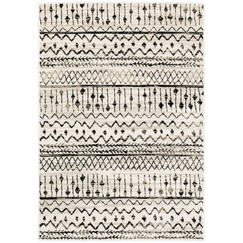 10��� X 13��� Ivory And Black Eclectic Patterns Indoor Area Rug