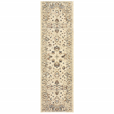 2��� X 8��� Ivory And Gold Distressed Indoor Runner Rug