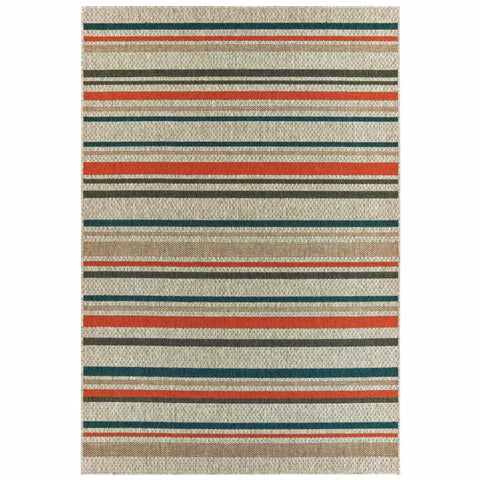 3' X 5' Blue and Gray Striped Indoor Outdoor Area Rug