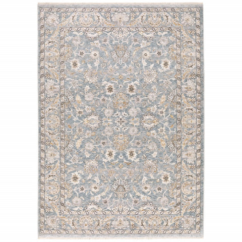 3' X 5' Blue Ivory Machine Woven Floral Oriental Indoor Area Rug