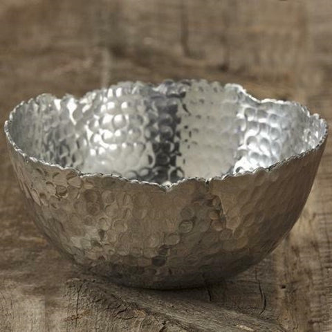 11" Silver Steel Modern Hammered Cut Bowl