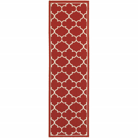 2' X 8' Red and Ivory Indoor Outdoor Area Rug