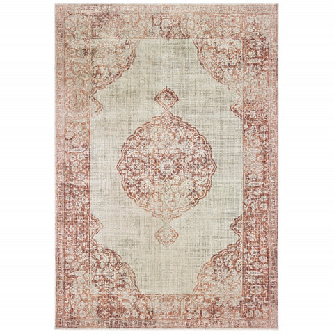 10���X13��� Ivory And Pink Medallion Area Rug