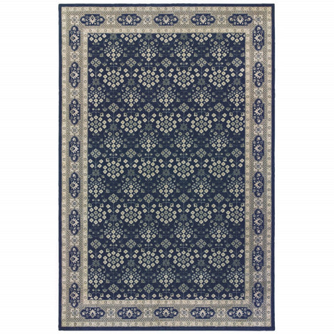 10���X13��� Navy And Gray Floral Ditsy Area Rug