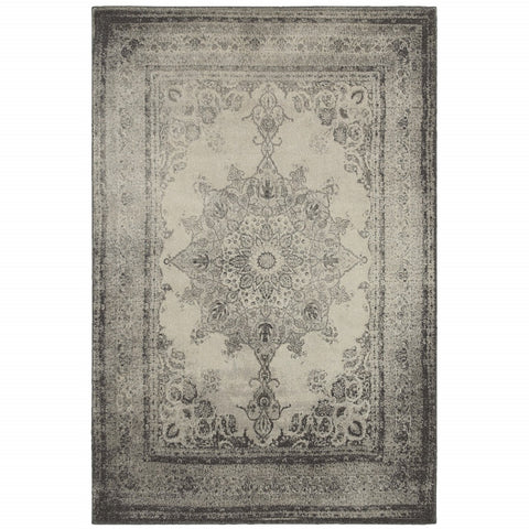 5���X8��� Ivory And Gray Pale Medallion Area Rug