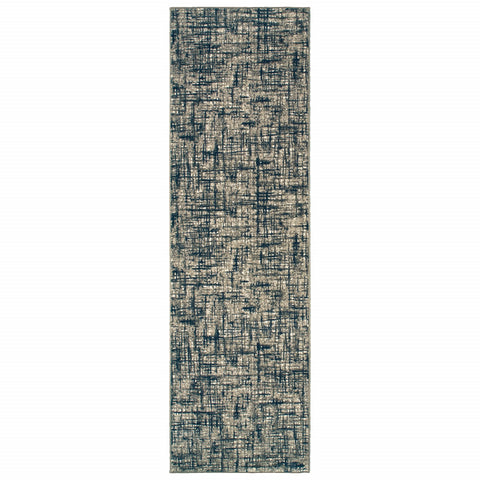 2���X8��� Gray And Navy Abstract Runner Rug