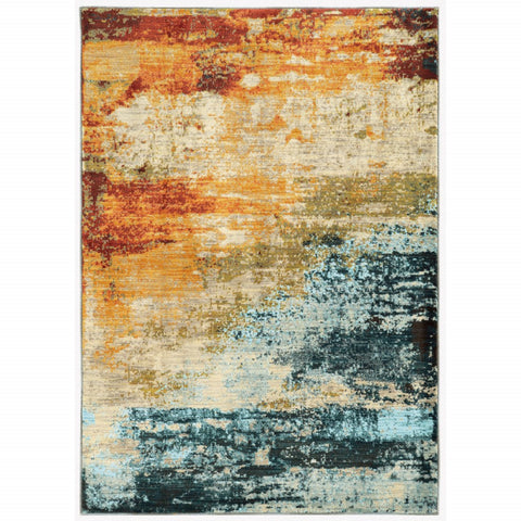 2���X3��� Blue And Red Distressed Scatter Rug