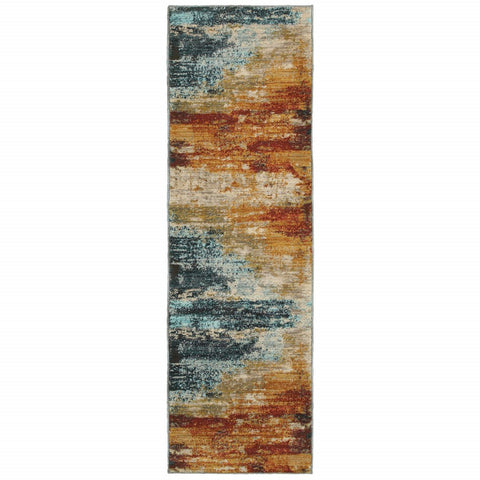 2���X8��� Blue And Red Distressed Runner Rug