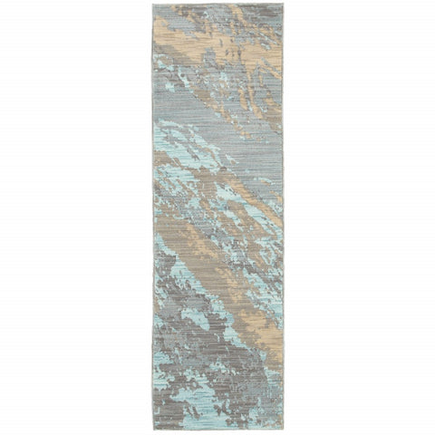 2���X8��� Blue And Gray Abstract Impasto Runner Rug