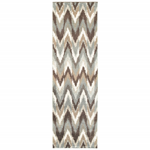 2���X8��� Gray And Taupe Ikat Pattern Runner Rug