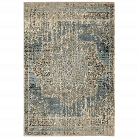2���X3��� Blue And Ivory Medallion Scatter Rug