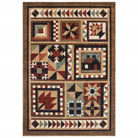 2���X3��� Brown And Red Ikat Patchwork Scatter Rug