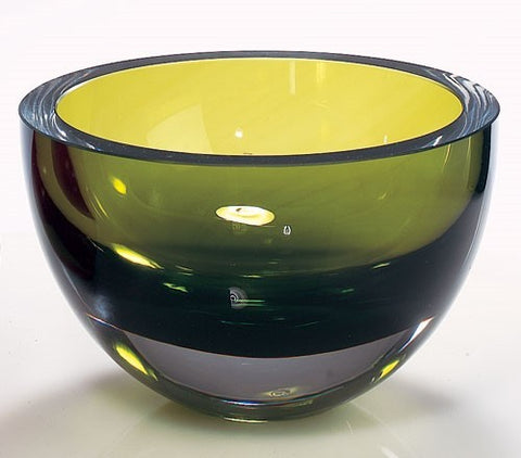 6" Moss Green Mouth Blown Crystal Thick Walled Bowl