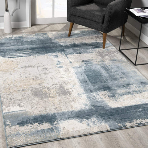 8��� X 11��� Cream And Blue Abstract Patches Area Rug