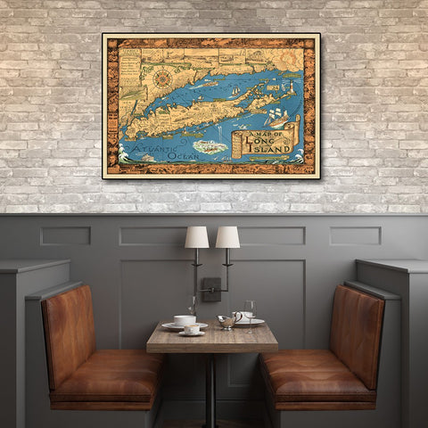 Vintage 1933 Map Of Long Island Unframed Print Wall Art