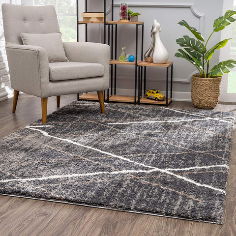 7��� X 9��� Gray Modern Distressed Lines Area Rug