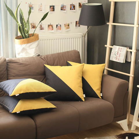 Set Of 4 Black And Yellow Diagonal Pillow Covers